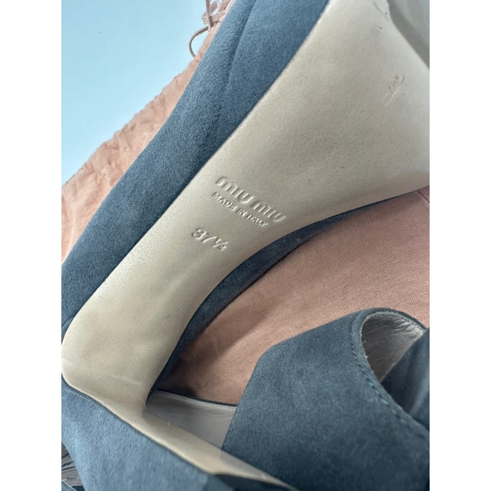 Miu Miu Gray Suede Peep Toe Platform Heels Size 37.5 (US 7) with Dust Bag - Picture 6 of 7